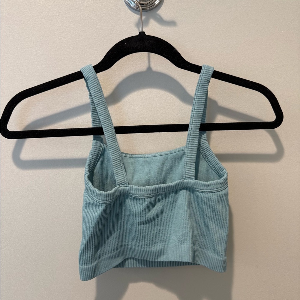 Colsie Light Blue Ribbed Crop Top - Picture 2 of 3